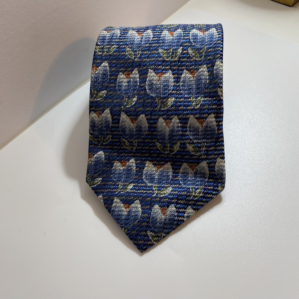 ERMENEGILDO ZEGNA Mens Silk Viscose Tie ITALY Blue Floral